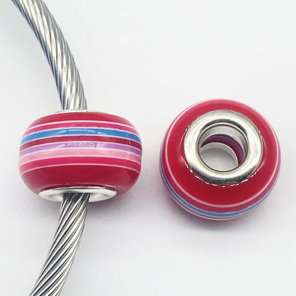 Acrylic Round Spacer Beads 14mm Rainbow Stripe Large Hole 50pcs 18