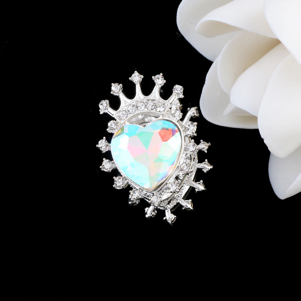 Heart Crown Rhinestone Beads Fancy Faceted Circle Badge 10pcs 16