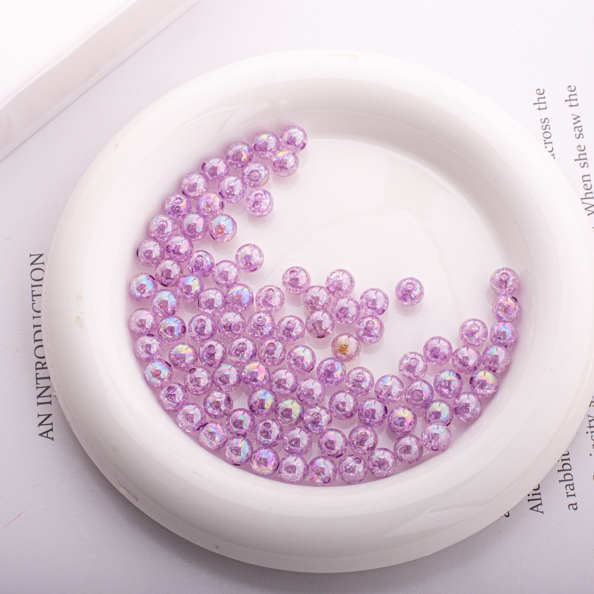 Plating Round Acrylic Beads 8mm Crackle Pastel Mixed Colors 50pcs 5