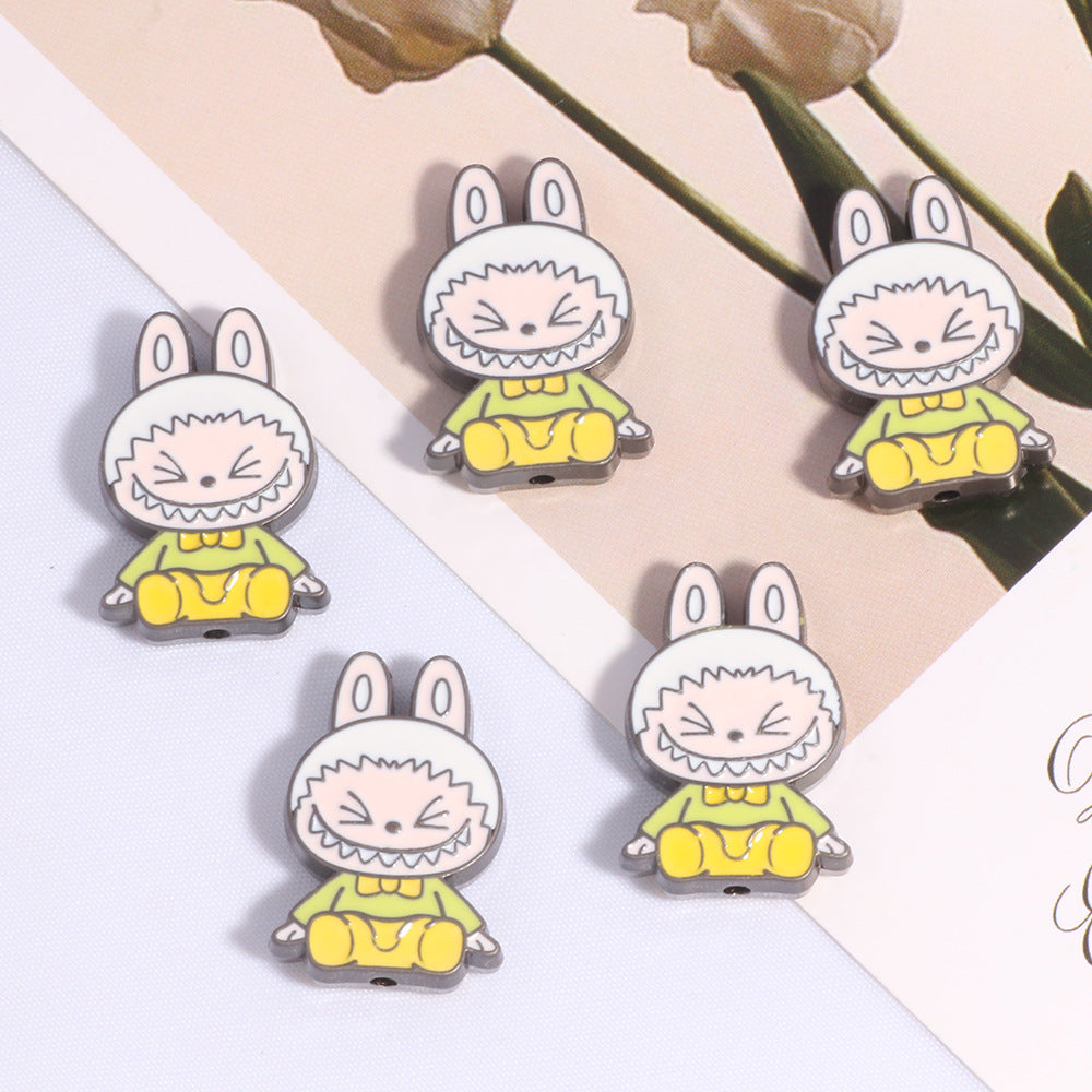 Cheerful Bunny Ear Metal Beads 24mm Colorful Enamel Alloy 10pcs 8