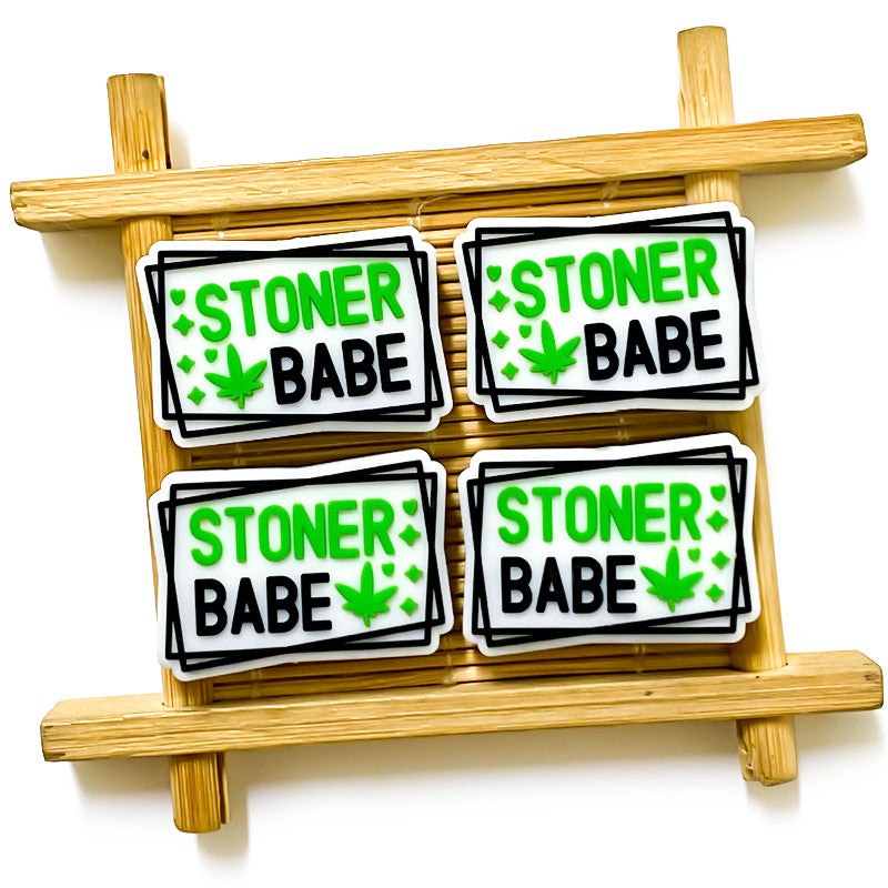 Silicone Focal Beads Stoner Babe Green Maple Leaves Hearts Stars 20pcs 3