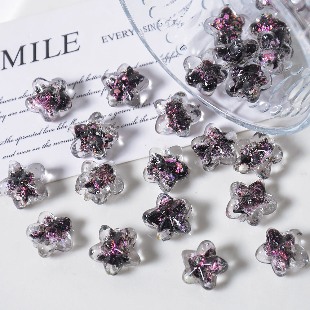 Lampwork Glass Beads Star 16mm Clear Stardust 5pcs 10