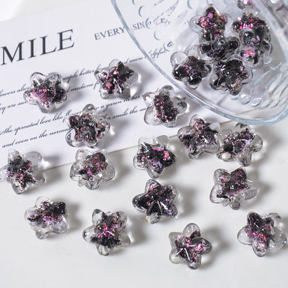 Lampwork Glass Beads Star 16mm Clear Stardust 5pcs 10