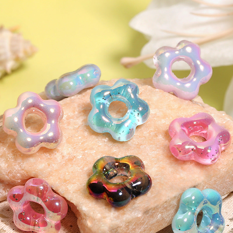 Plating Hollow Glitter Five Petal Flower Acrylic Beads 19mm 50pcs