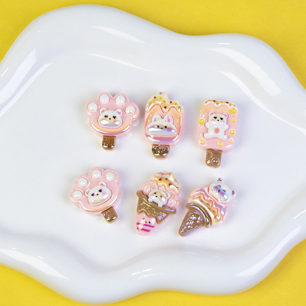 Bear Ice Cream Series Resin Beads Glossy Pastel Pink 20pcs 2