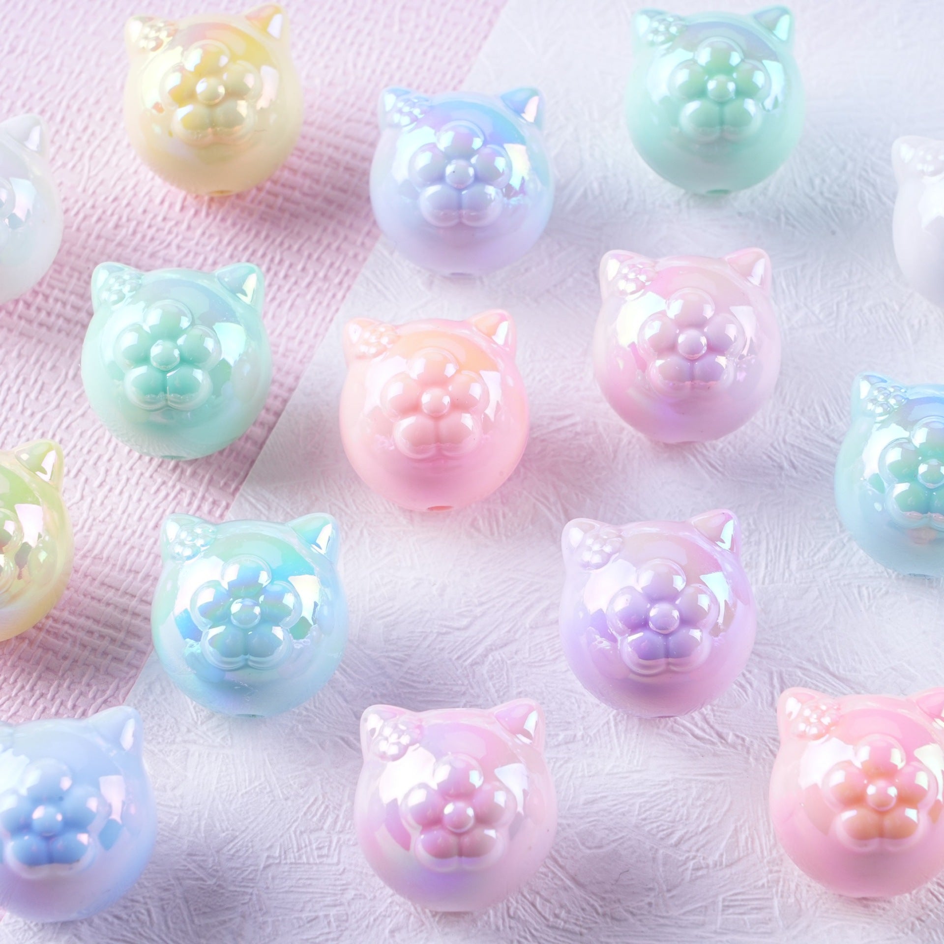 UV Plating Cute Little Cat Acrylic Beads 18mm Pastel Colors 50pcs 4