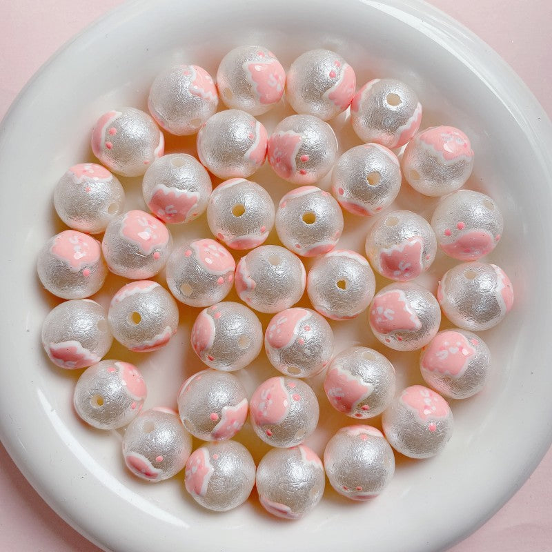 Painted Round Acrylic Beads 16mm Cartoon Hand Painted Imitation Pearl 5pcs 12