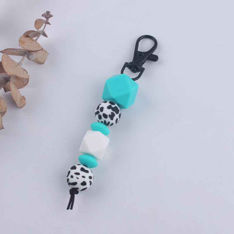 Leopard Silicone Beaded Keychain Colorful Animal Print Charm 10