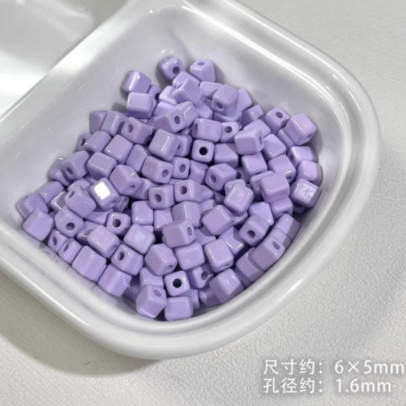 Painted Square Acrylic Beads 6mm 5mm Macaron Color Baking 30pcs 25