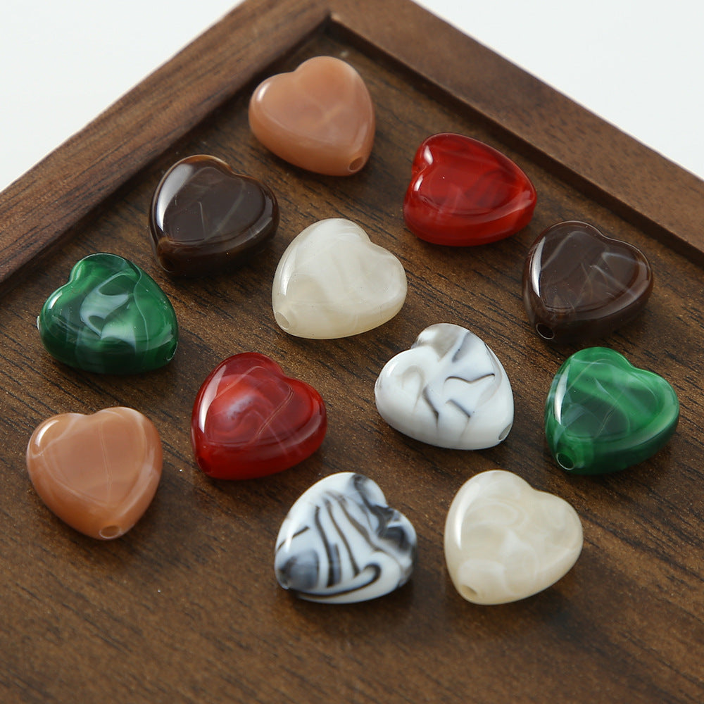 Japanese Ink Dyed Flat Heart Acrylic Beads 14mm Glossy Marbled 50pcs