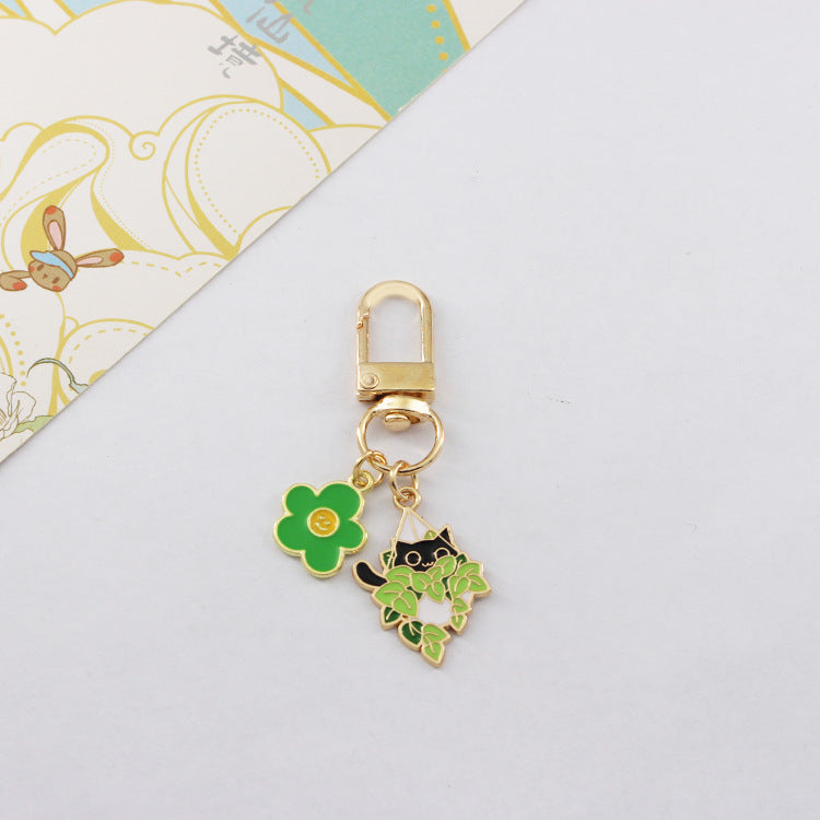 Alloy Cat Keychain Creative Potted Kitten Charm Zinc Alloy 10