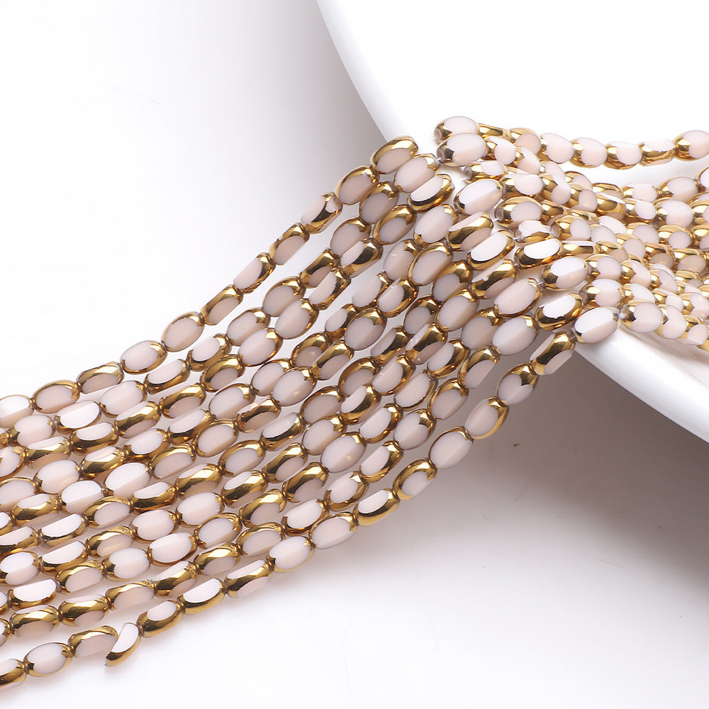 Electroplated Frosted Glass Beads 4mm x 6mm Metallic Edged 96pcs 20