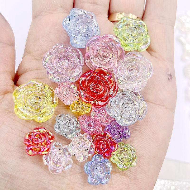 Transparent Camellia Acrylic Beads 12mm 19mm Iridescent AB 50pcs 4