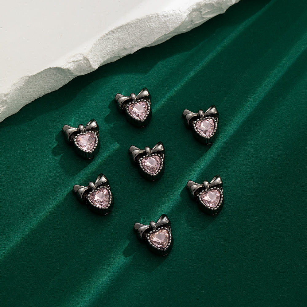 Heart Bow Metal Beads 13mm Rhinestone Accent 10pcs 9