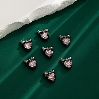 Heart Bow Metal Beads 13mm Rhinestone Accent 10pcs 9