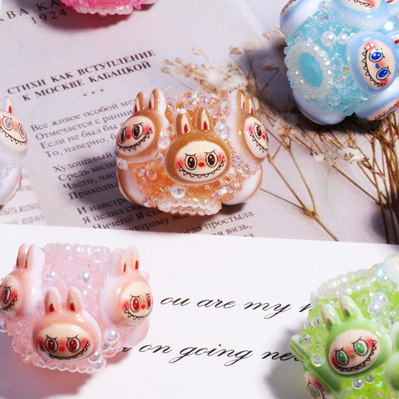 Embellished Bunny Clay Beads 23mm Pearl Crystal Cluster 6pcs