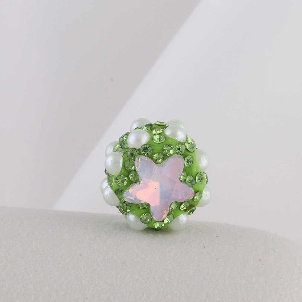 Embellished Star Clay Beads 18mm Pearl Rhinestone Bubblegum 10pcs 10