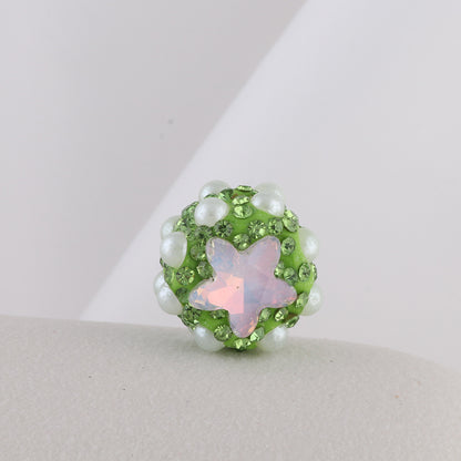 Embellished Star Clay Beads 18mm Pearl Rhinestone Bubblegum 10pcs 10