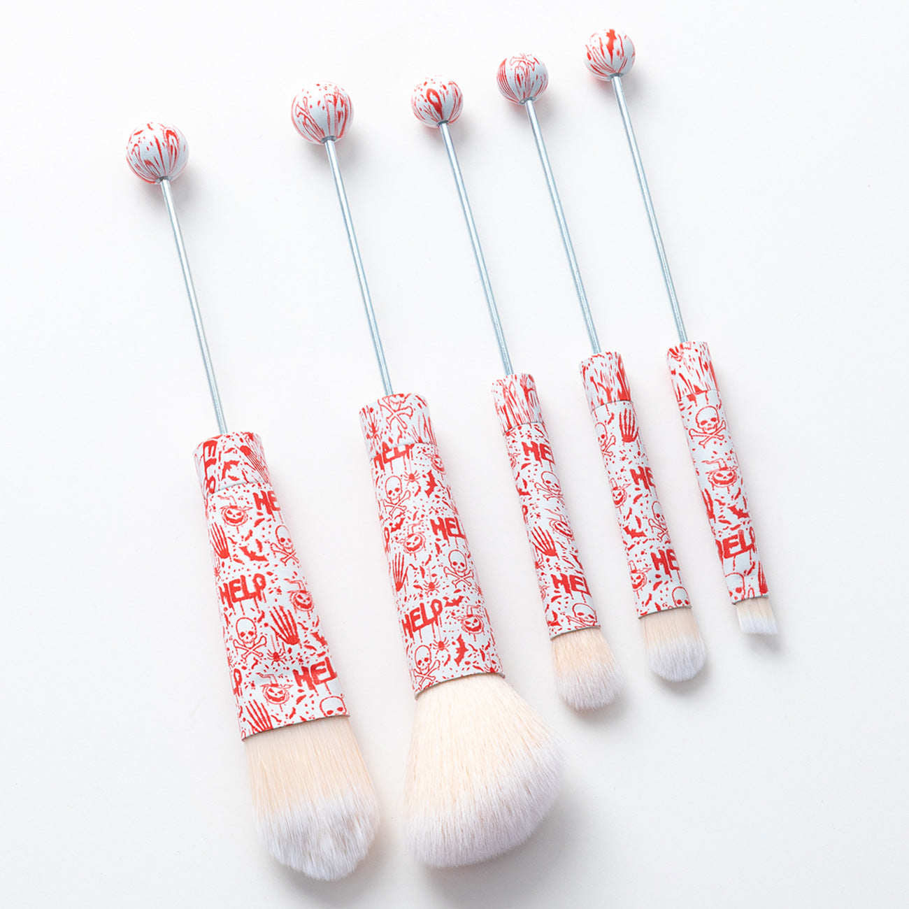 Beadable Makeup Brushes Halloween Christmas Themed Colorful Handles 5pcs 16
