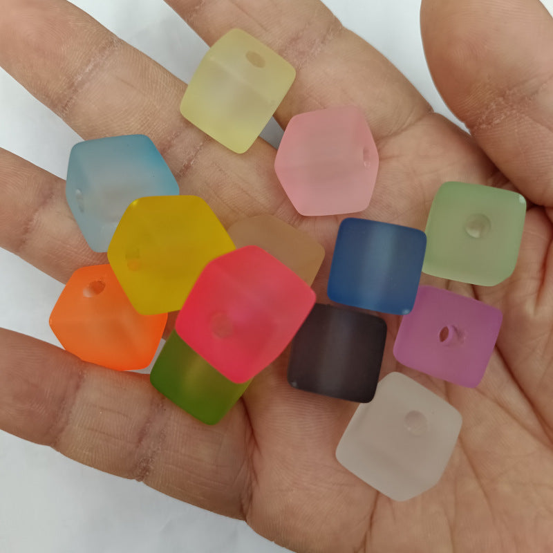 Rubberized Ice Texture Square Acrylic Beads 14mm Frosted Matte 100pcs 2
