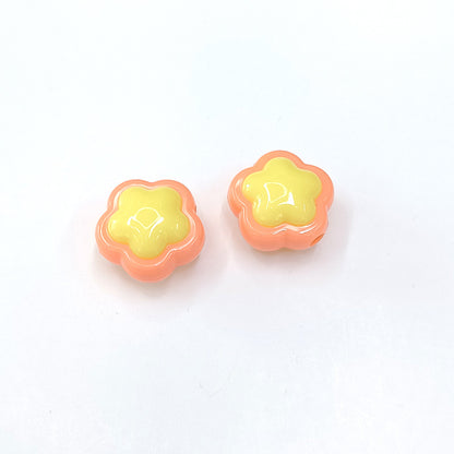 Cream Double Flower Acrylic Beads 18mm Colorful Glossy 50pcs 3