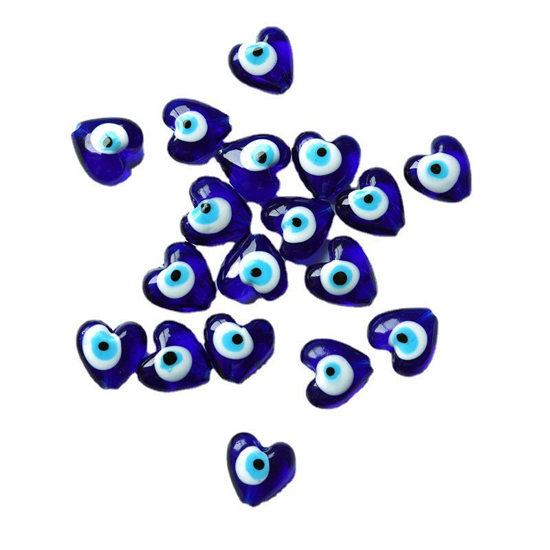 Lampwork Glass Beads Heart 12-20mm Double-Sided Turkey Evil Eye Blue 50pcs 3