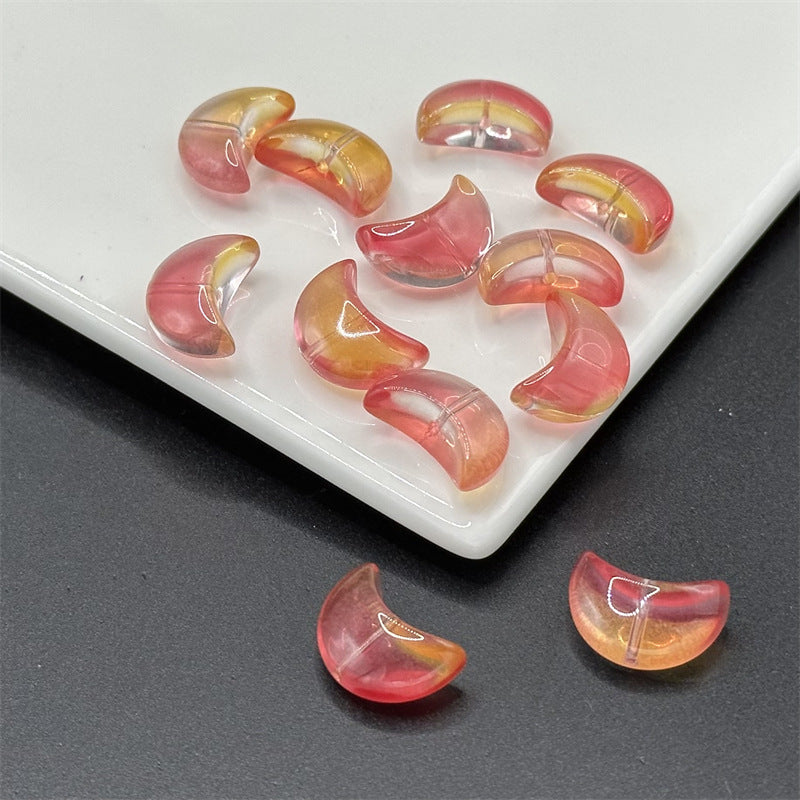 Moon Crescent Transparent Glass Beads 9x14mm Pastel Mixed 100pcs 7