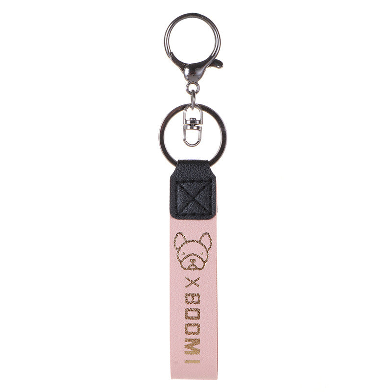 Leather Wristlet Keychain with Gold Embossed Bear Detail 2