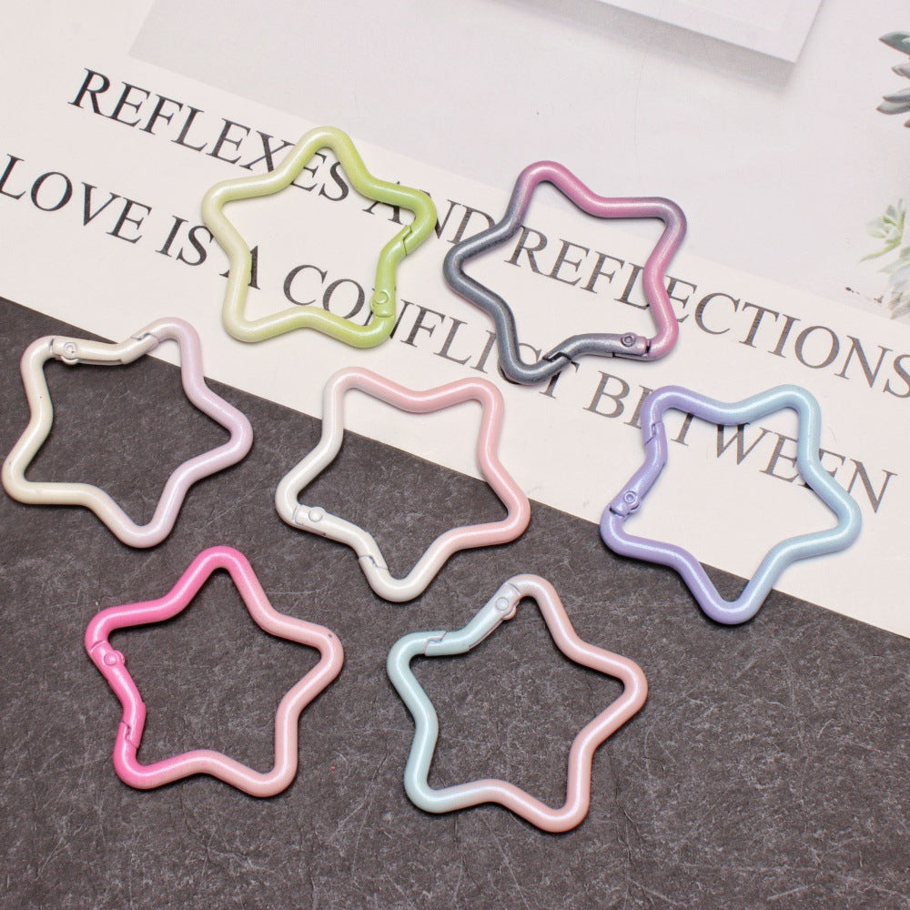 Alloy Gradient Pearlescent Star Trigger Spring Keyrings 4pcs 43mm