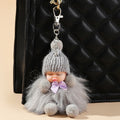 Plush Sleep Doll Keychain Soft Pom Pom Body Knitted Hat Zinc Alloy 7