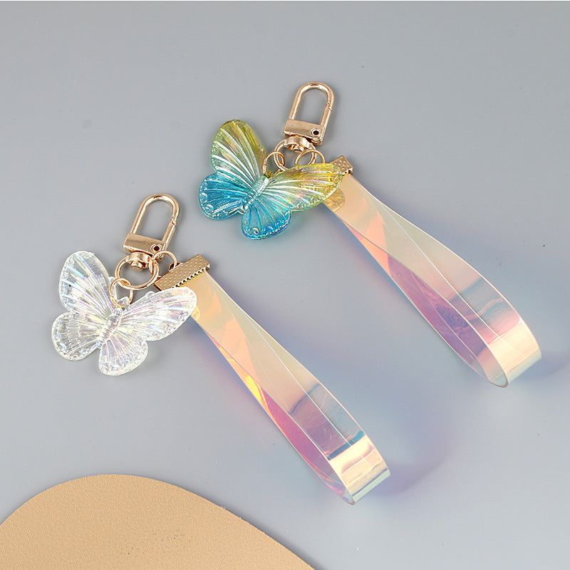 Acrylic Gradient Crystal Butterfly Wristlet Keychain Colorful 3