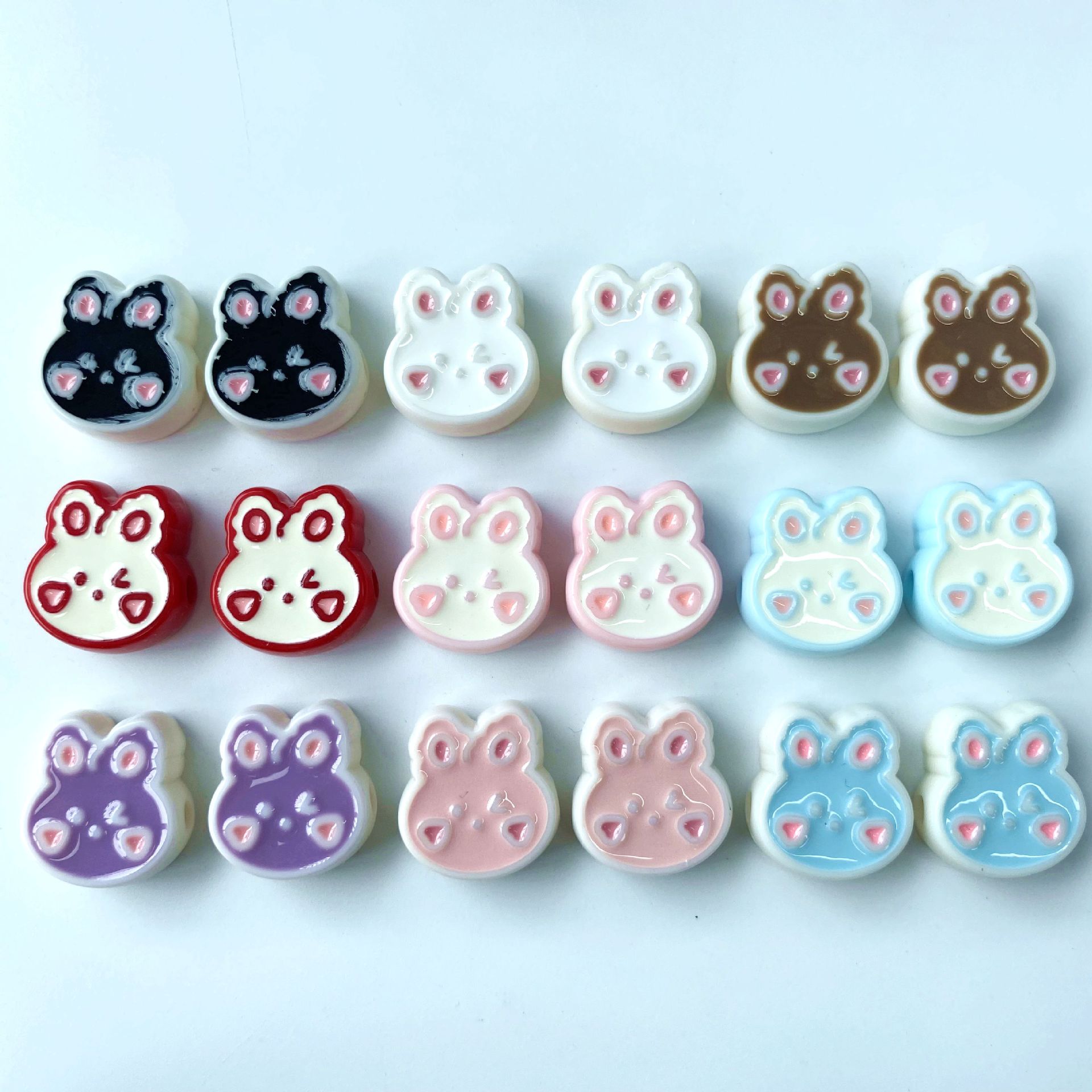 Hand-Painted Rabbit Acrylic Beads 22x24mm Glossy Pastel 100pcs 4