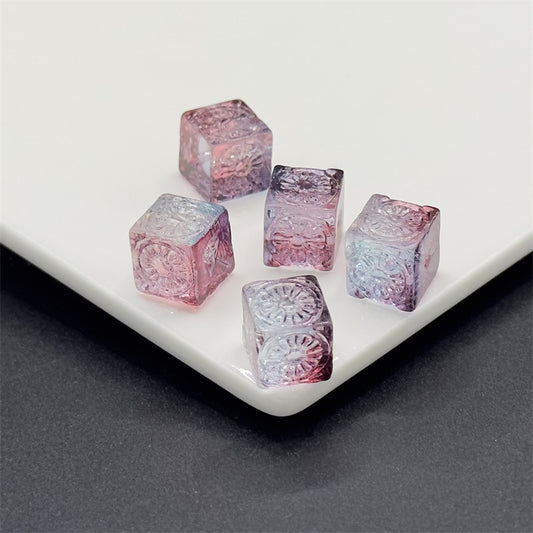 Carving Square Glass Beads 14mm Transparent Pastel Mixed 100pcs 2