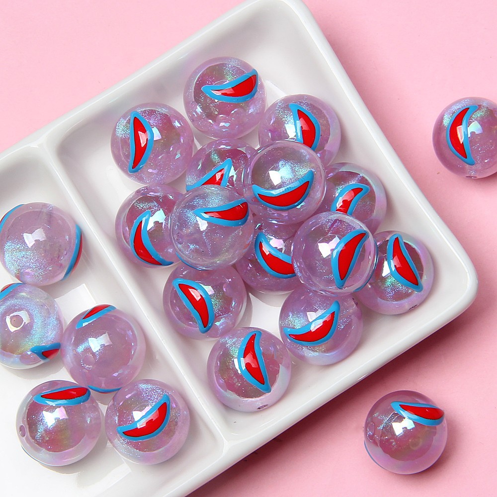 Hand Painted Cat Claw Strawberry Series Acrylic Beads 16mm 10pcs 21