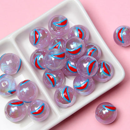 Hand Painted Cat Claw Strawberry Series Acrylic Beads 16mm 10pcs 21