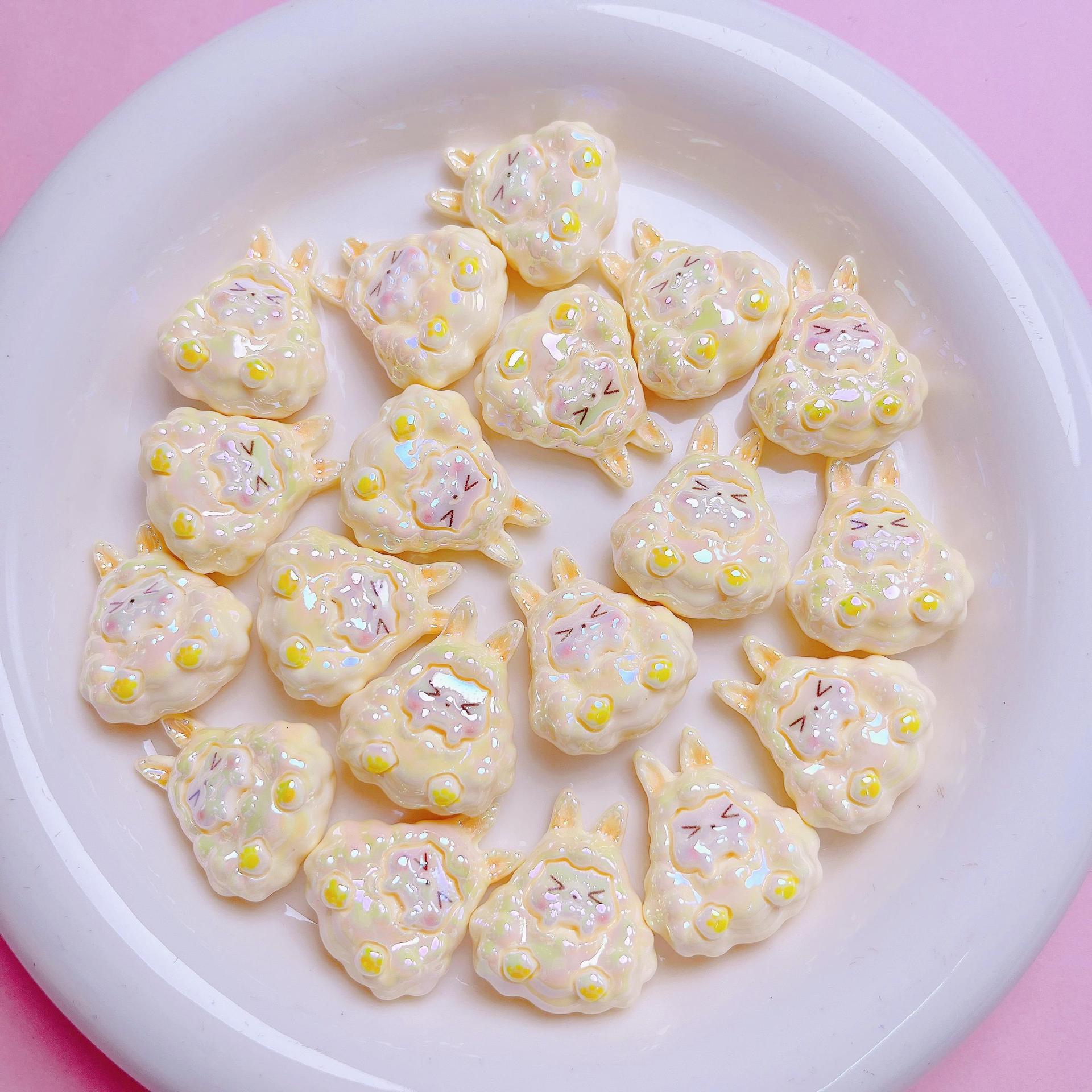 Kawaii Resin Beads 25mm Creamy Color UV Plating 5pcs 3