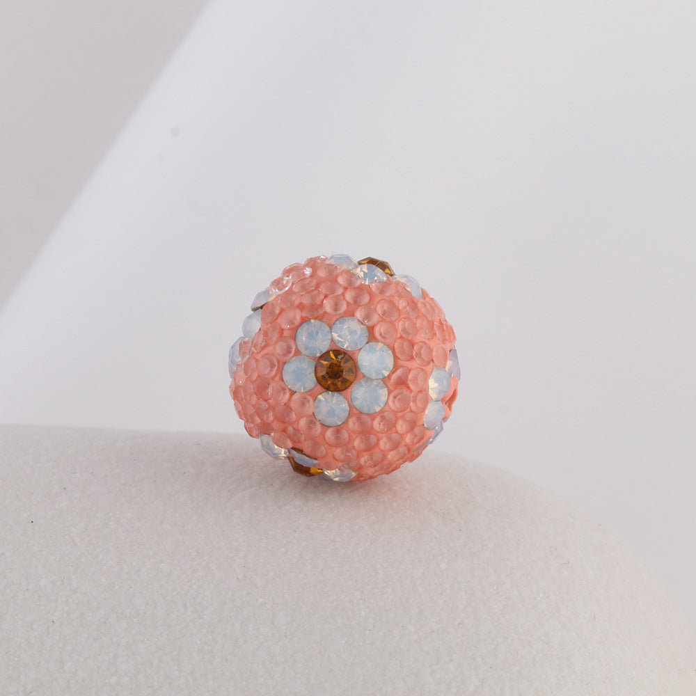 Rhinestone Round Clay Beads 16mm Tiny Daisy Pattern Multicolor 6pcs 13