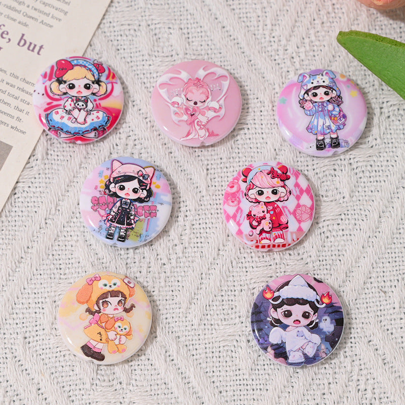 Flat Round Acrylic Beads 25mm Anime Pretty Girl Printed Resin 10pcs 4