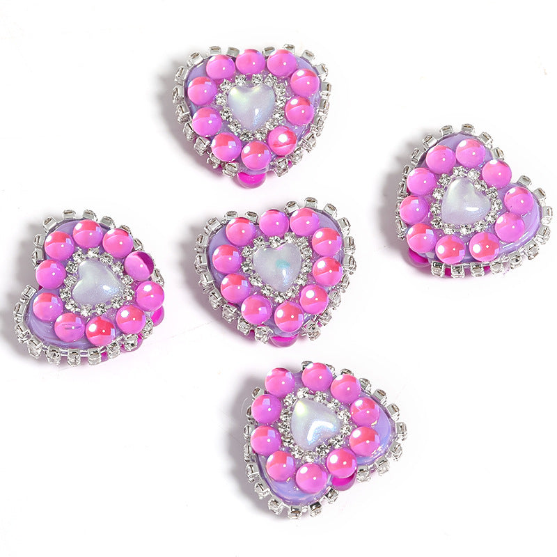 Chain Heart Acrylic Beads 21x25mm Rhinestone Colorful 5pcs 8