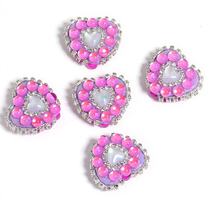 Chain Heart Acrylic Beads 21x25mm Rhinestone Colorful 5pcs 8