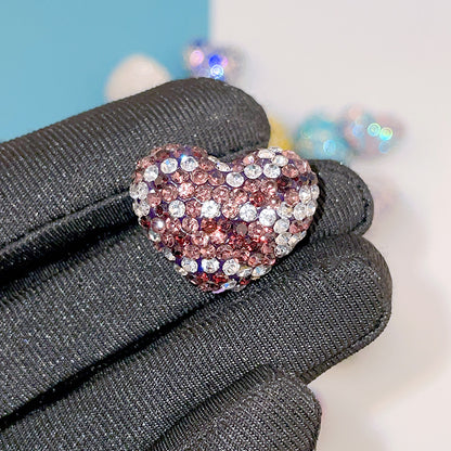 Rhinestone Heart Clay Beads 24mm Colorful Shamballa 6pcs 17