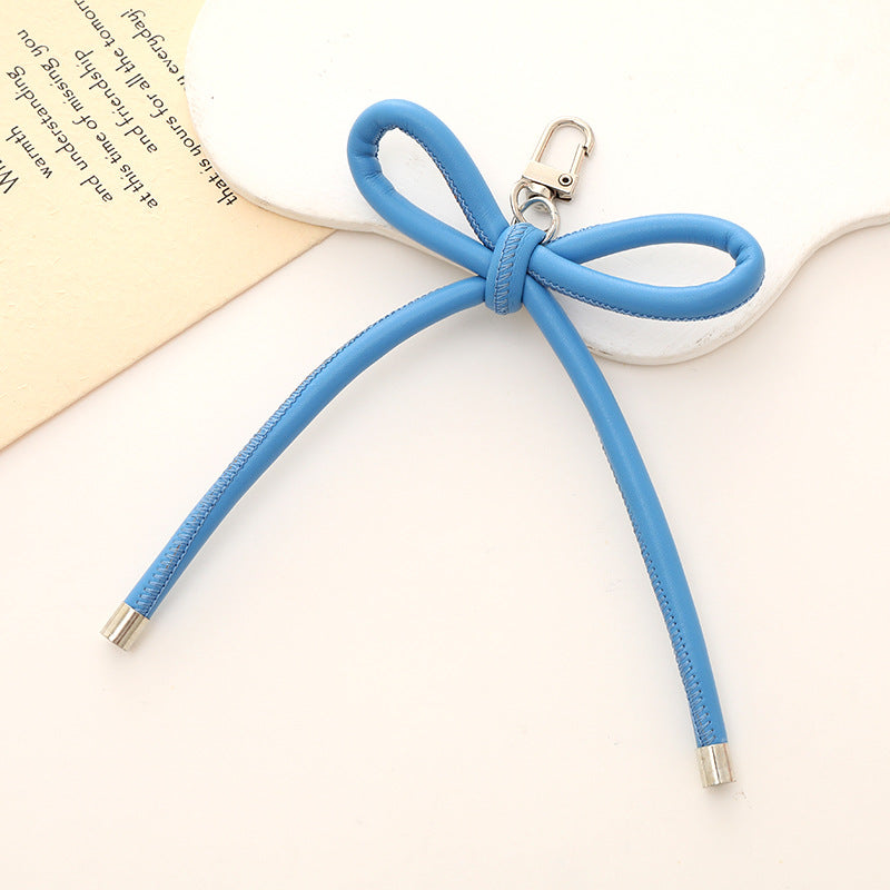 Colorful PU Leather Bow Keychain with Silver Tone Metal 3pcs 13