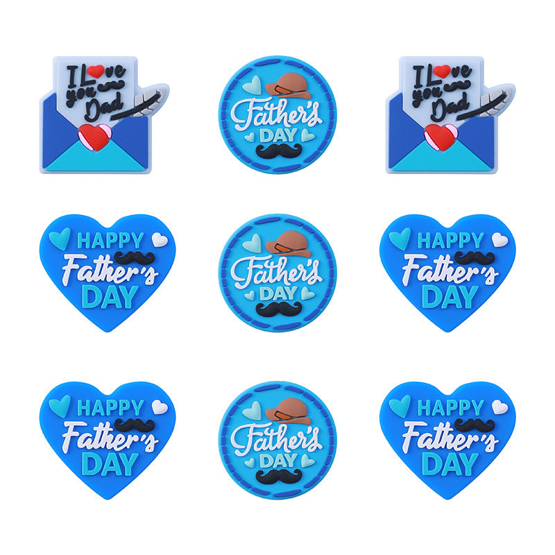 Silicone Focal Beads Fathers Day Blue Hearts and Letter Design 20pcs