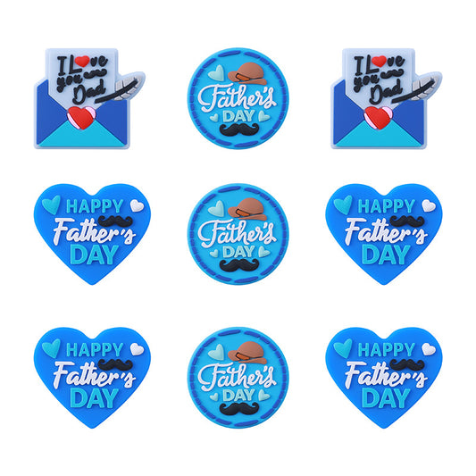Silicone Focal Beads Fathers Day Blue Hearts and Letter Design 20pcs