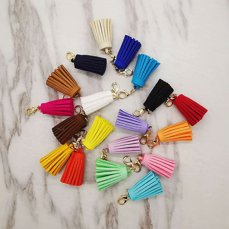 Mini Chunky Tassel Keychain PU Leather with Metal Clasp 8pcs 2