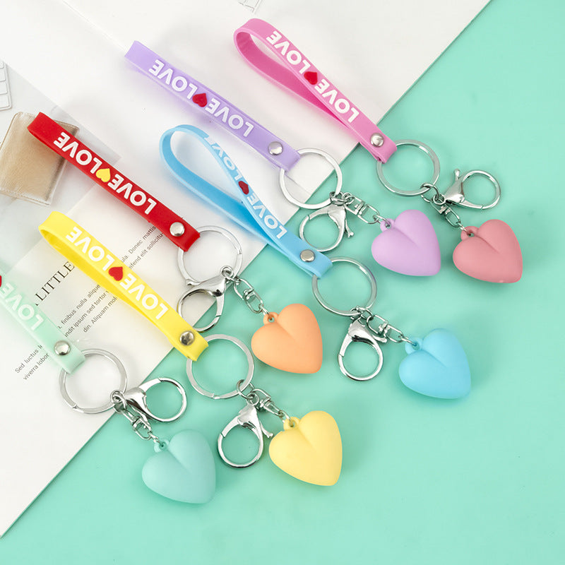 Resin Heart Keychain with Love Strap Pastel Colors