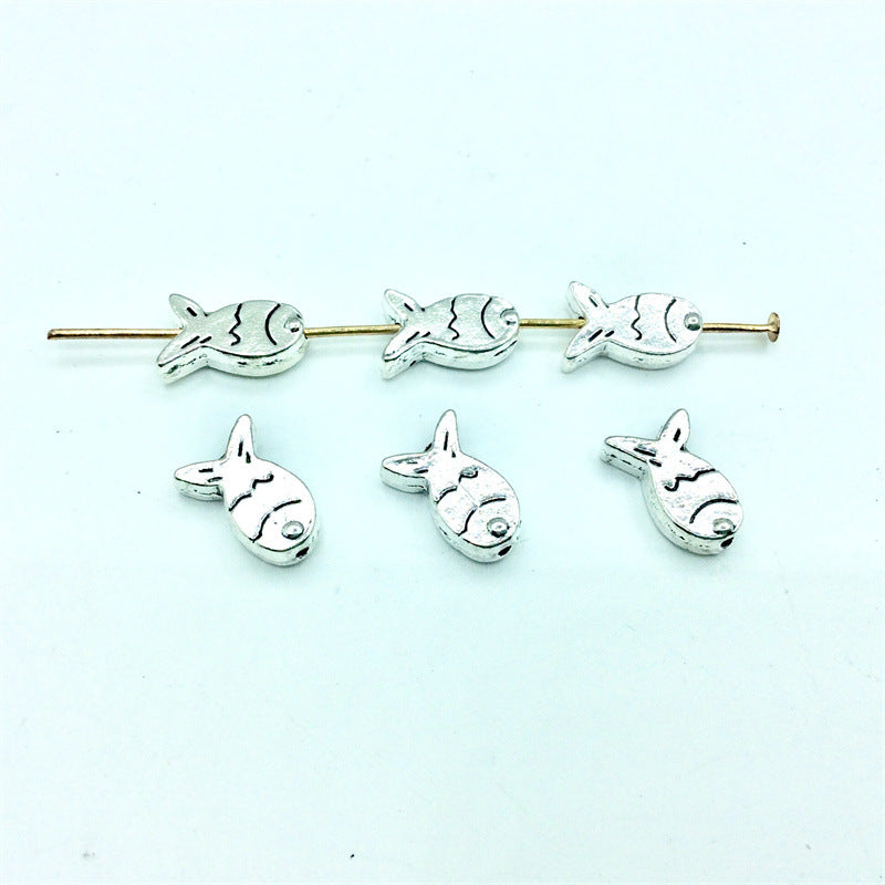 Small Fish Metal Beads 12mm Antique Silver Tone Alloy 100pcs