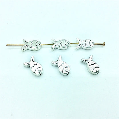 Small Fish Metal Beads 12mm Antique Silver Tone Alloy 100pcs