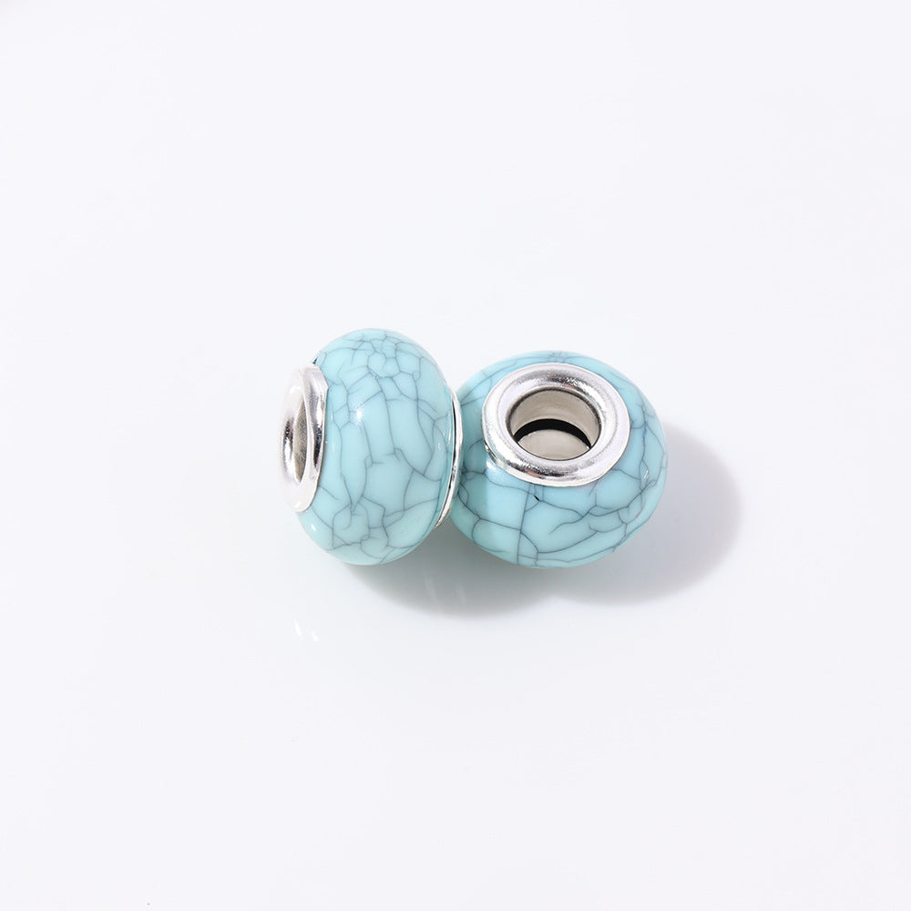 Resin Round Spacer Beads 14mm Imitation Turquoise Pattern 100pcs 17