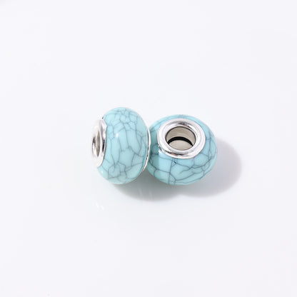Resin Round Spacer Beads 14mm Imitation Turquoise Pattern 100pcs 17